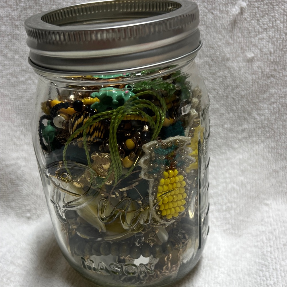 Mason Decorative Jar with Colorful Beads and Charms